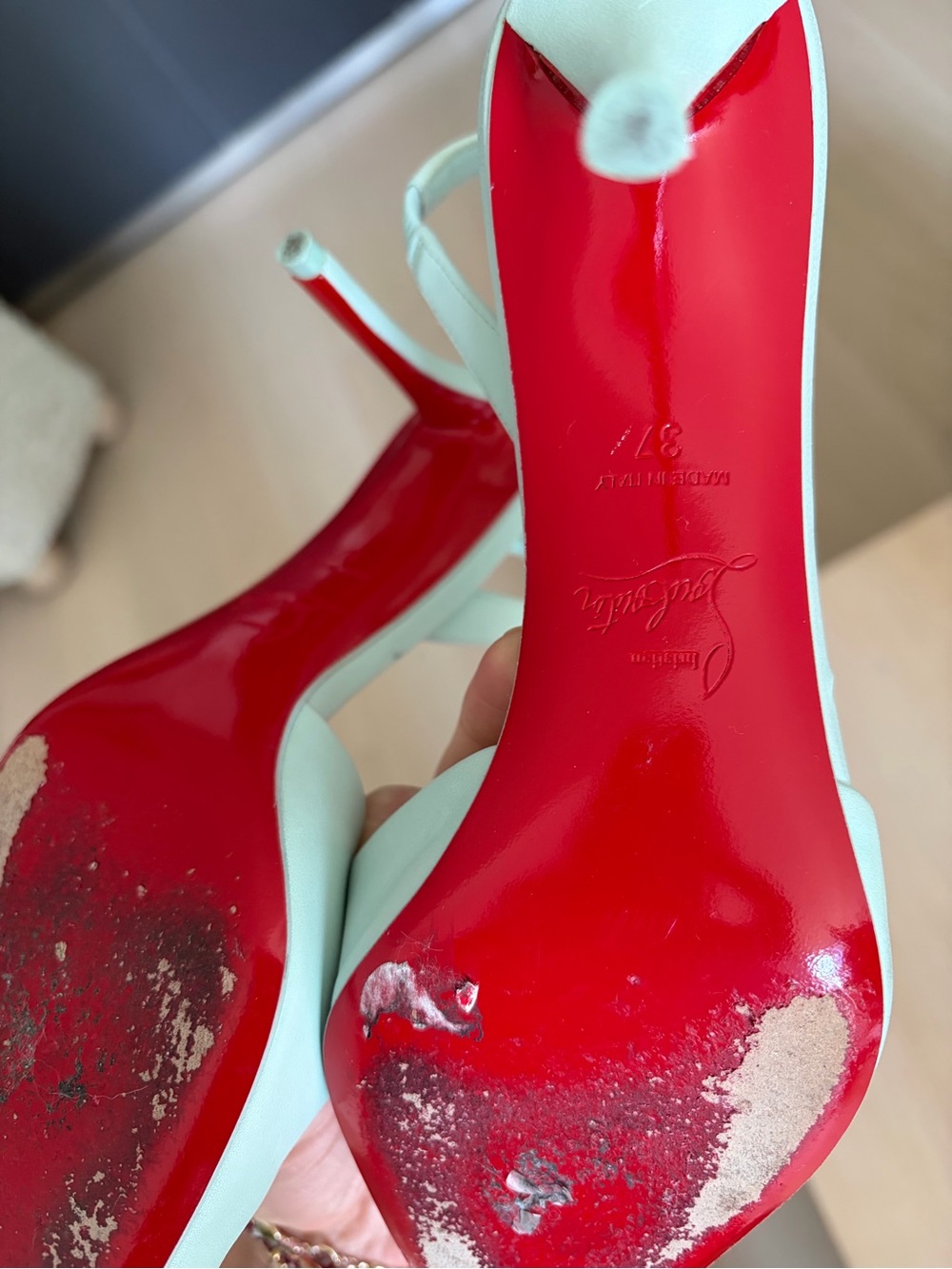 Christian Louboutin Pale Mint Leather Slingback Pumps - Picture 7 of 8